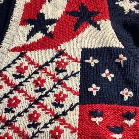NWT Vintage Stitches in Time 90s Cardigan Women’s 1X Patriotic Granny Core USA - Picture 10 of 12